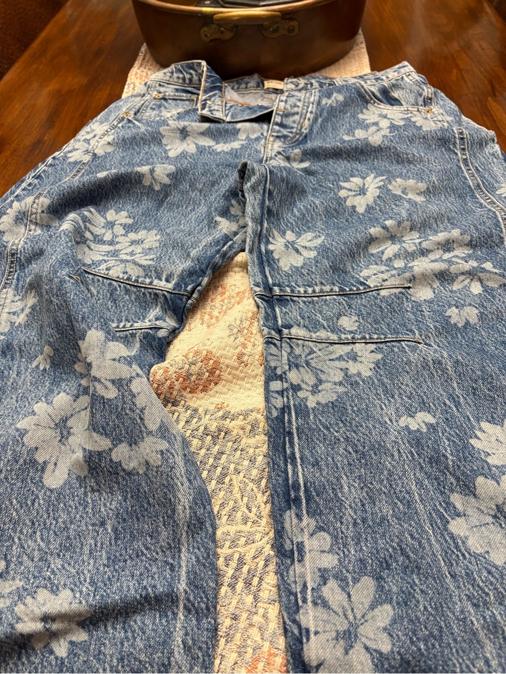 We The Free Blue Floral-Print Relaxed Jeans